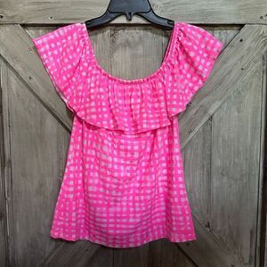 Lilly Pulitzer ruffle top pink white check